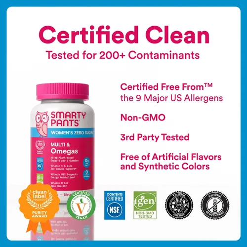 Vista 8 de SmartyPants Gomitas multivitamínicas Zero Sugar para mujeres: biotina, metilfolato, omega 3 (ALA), vitamina D3, C, vitamina B12, B6, A, K, zinc