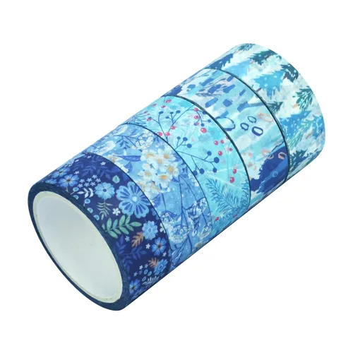 Vista 2 de YUBBAEX - Juego de 10 rollos de cinta Washi Four Seasons, cinta adhesiva decorativa de copos de nieve azules (Invierno)