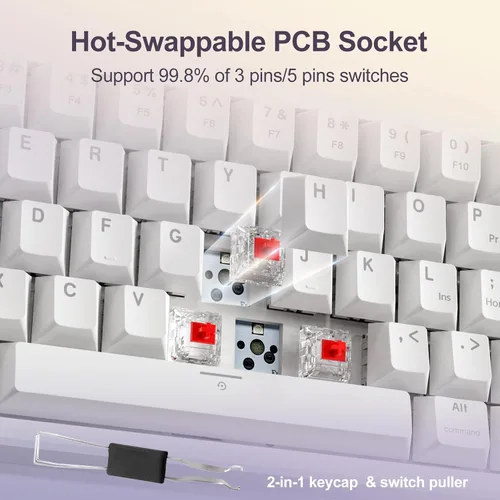 Vista 6 de X82 Teclado para juegos con cable con perilla de volumen, montaje de junta de teclado mecánico 60% RGB retroiluminado con software, mini teclados