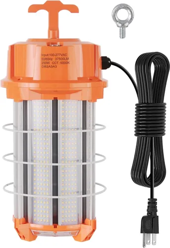 Vista 6 de Luz de trabajo temporal LED de 60 W, 8700 lúmenes, 5000 K, luces de construcción con cubierta protectora de acero inoxidable y gancho