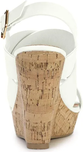 Vista 4 de Allegra K Sandalias de cuña con plataforma de madera para mujer