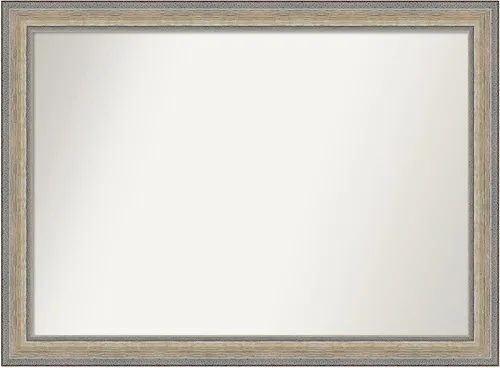 Vista 52 de Amanti Art Espejo de baño plateado para sobre el fregadero, 28 x 37 pulgadas, elegante espejo rectangular de peltre cepillado, marco de madera