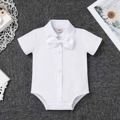 Vista 4 de IMEKIS Traje de bautizo para bebés y niños, traje de bautizo, con corbatín, chaleco, pantalones cortos, fiesta de boda, formal, portador de anillo