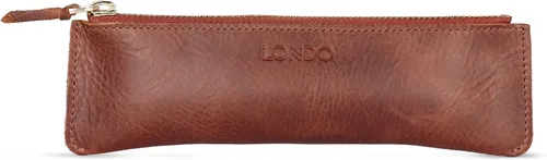 Vista 6 de Londo Estuche para bolígrafos y lápices de piel de vaca genuina con cremallera, soporte delgado para pluma estilográfica, bolsa para lápices Negro