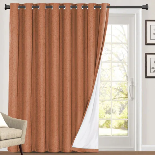 Vista 136 de Cortinas con textura de lino 100% opacas de 64 pulgadas de largo, juego de 2 paneles de cortinas de lino opacas con forro aislante térmico que Arena
