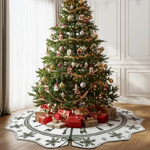 Vista 5 de Falda de árbol de Navidad de 72 pulgadas, falda de árbol de punto para árbol de 12 pies a árbol de 9 pies, falda de árbol grande de doble cara verde