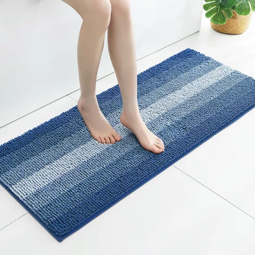 Vista 15 de Gibelle Alfombras de baño negras, alfombra de baño de chenilla de lujo, alfombra pequeña antideslizante para ducha y alfombras de piso para baño
