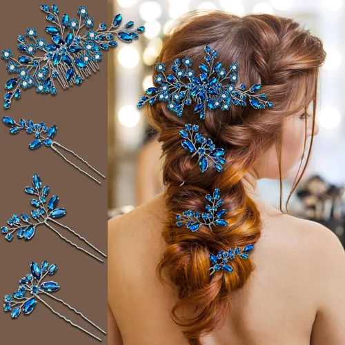 Vista 13 de Accesorios para el cabello de la boda, pieza nupcial, tocado para la novia, peine de novia (Negro)