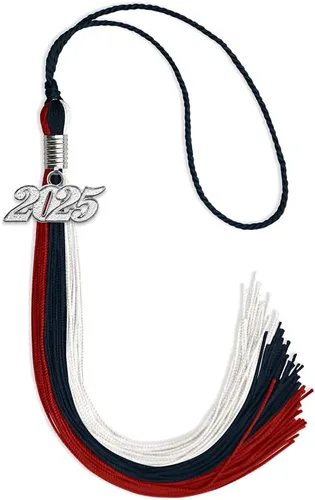 Vista 64 de Endea Graduation Borla de triple color con gota de fecha plateada (negro/dorado/granate, 2020)