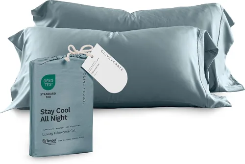 Vista 14 de Olive + Crate Tencel - Fundas de almohada de eucalipto, 100% Tencel Lyocell fundas de almohada refrescantes para personas que duermen con calor