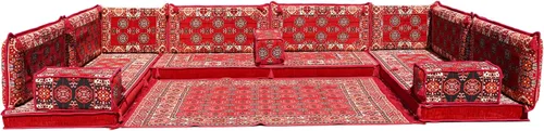 Vista 138 de arabicsofa Sofá en forma de U de estilo árabe para el suelo – Juego de Majlis hecho a mano – Sofá de estilo bohemio