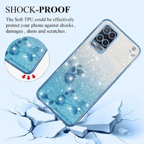 Vista 4 de Kainevy - Funda de teléfono para Oppo A54 4G, funda transparente con purpurina rosa floral para mujeres y niñas, bonita funda para teléfono Oppo