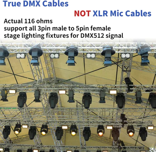 Vista 2 de SMALL-EYE Cable DMX de 5 pines hembra a macho de 3 pines - Cable adaptador DMX de 1 pie 2 unidades - Transmisión de señal premium para iluminación
