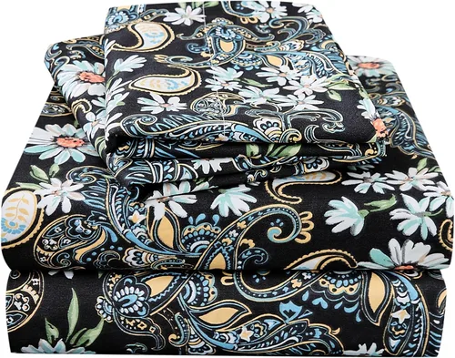Vista 30 de JSD Juego de sábanas florales azul marino, tamaño individual, sábanas de microfibra impresas de 3 piezas, bolsillo extra profundo, sin arrugas