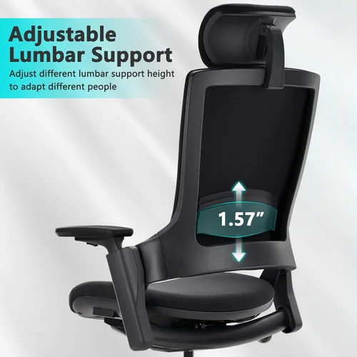 Vista 6 de CLATINA Silla ejecutiva ergonómica de alta rotación con cabeza de altura ajustable, reposabrazos 3D, soporte lumbar y respaldo tapizado para oficina