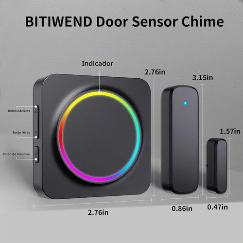 Vista 2 de Timbre de puerta, timbres de puerta cuando la puerta se abre, sensor de puerta con alarma de puerta abierta y alcance de 600 pies, 32 timbres, 5