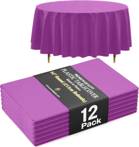 Vista 38 de Exquisite 66% Thicker Premium Aqua Round Tablecloth 0.5 Mil 6 Pack Plastic Table Cloth Disposable 84 Inch Round Plastic Tablecloth Won't Tear Easily