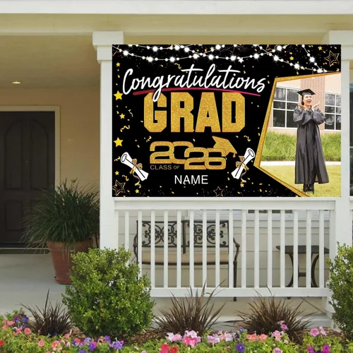 Vista 6 de Decoraciones personalizadas para fiestas de graduación 2026 – Cartel de felicitación de graduación grande – Cartel de fondo de graduación