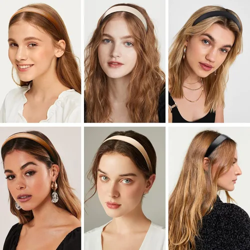 Vista 6 de WOVOWOVO Diademas de cuero para mujer, 1 pulgada, antideslizantes, suaves, de poliuretano, para mujer, de moda, lindas diademas de belleza