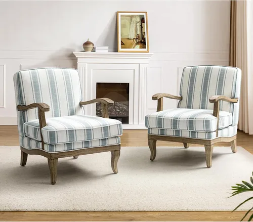 Vista 15 de HULALA HOME Silla decorativa a rayas de granja con patas de madera maciza Azul