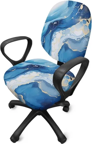 Vista 3 de Funda para silla de oficina de mármol azul, funda para silla de escritorio, sin brazos, fundas para sillas de computadora, 2 piezas, tela elástica