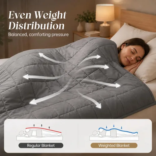 Vista 4 de Gkyet Weighted Blanket for Adults(48" x 72" 15 lbs, Twin Size) Grey Soft Cooling Weighted Blanket with Glass Beads, Breathable All Season Blanket