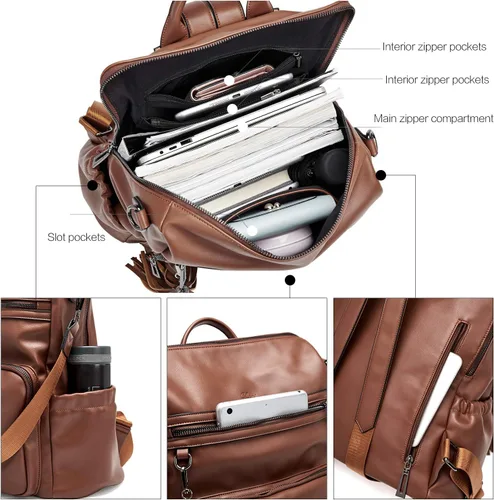 Vista 4 de CLUCI - Morral para mujer, diseño de cuero, para viajes, bolso grande de hombro con borla