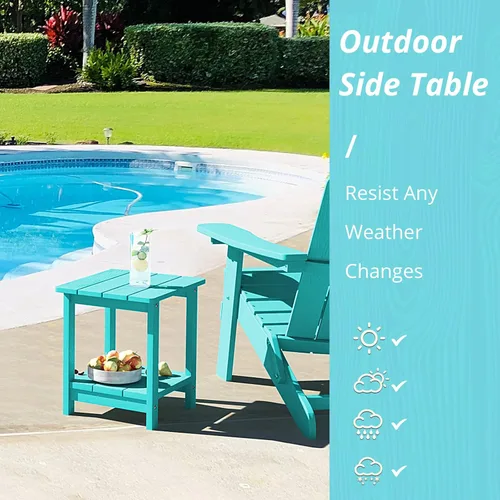 Vista 4 de LUE BONA - Mesa auxiliar de exterior Adirondack, mesa auxiliar de patio de 2 niveles Aruba Blue HDPS, mesa auxiliar resistente a la intemperie, mesa