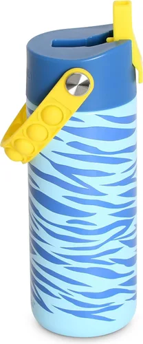 Vista 24 de Elemental Botella de agua aislada para niños, botella de agua de acero inoxidable con tapa de popote y asa Pop-it, botellas de agua a prueba