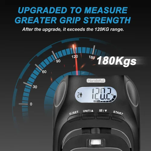 Vista 2 de Handeful Digital Grip Strength Tester, dinamómetro de mano de 397 libras, negro 397 lb Capacity; 0.2 lb Increments; 19 Memory Records; Adjustable
