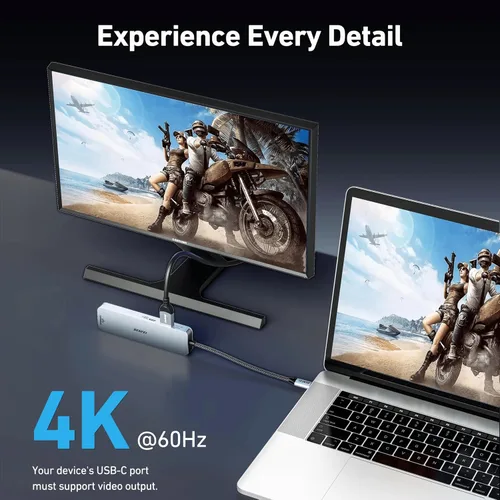 Vista 5 de BENFEI Hub USB C 6 en 1 con HDMI (4K a 60 Hz), 2 USB-A, 1 USB-C Datos, carga de 100 W, Gigabit Ethernet, cable de silicona sin enredos compatible