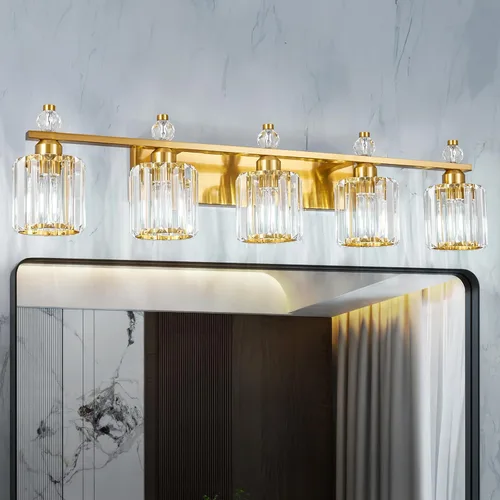 Vista 36 de Luces de Tocador de Baño de 3 Luces, Placado Negro, Modernas Luces de Tocador de Cristal para Baño, Luces de Tocador de Cristal para Usar Sobre