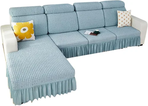 Vista 20 de Fundas elásticas para cojín en forma de L, funda de sofá modular de 1/2/3/4 asientos, con falda, sillón, sofá biplaza, protector de muebles