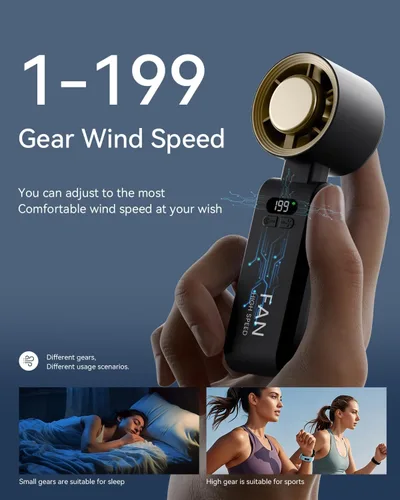 Vista 4 de Ventilador turbo portátil de mano con enfriador de hielo, velocidad (1-199) Ventilador personal recargable de 5500mAh