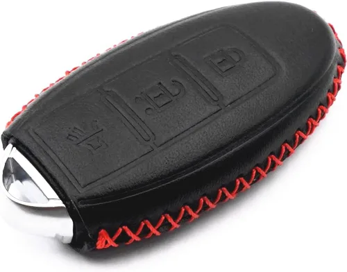 Vista 4 de Funda de cuero inteligente con 3 botones para llavero Infiniti EX35 FX35 QX50 QX70 Nissan Versa Rogue Pathfinder 370Z Armada Juke Murano Titan Negro