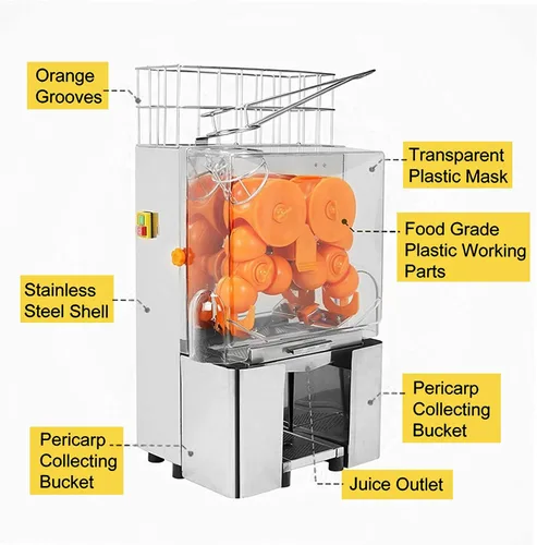 Vista 2 de Exprimidor comercial de naranja de 110 V, extractor de exprimidor de masticación lenta fácil de limpiar con caja de filtro extraíble, exprimidor