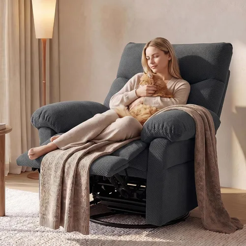 Vista 9 de HOPUBUY Silla mecedora reclinable para guardería con reposabrazos Caqui claro