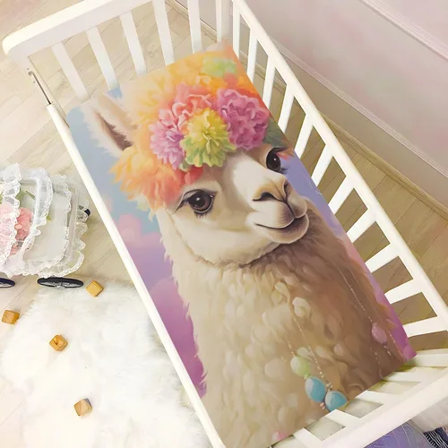 Vista 6 de Fitted Crib Sheets Rainbow Alpaca Balloon Mini Crib Sheets for Boy & Girl Toddler Mattress Sheets Playard Sheet 21216225