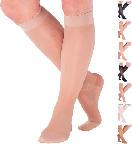 Vista 9 de ABSOLUTE SUPPORT Fabricado en EE. UU. - Medias de compresión graduada opacas para rodilla de soporte transparente para mujeres 15-20mmHg Para Negro