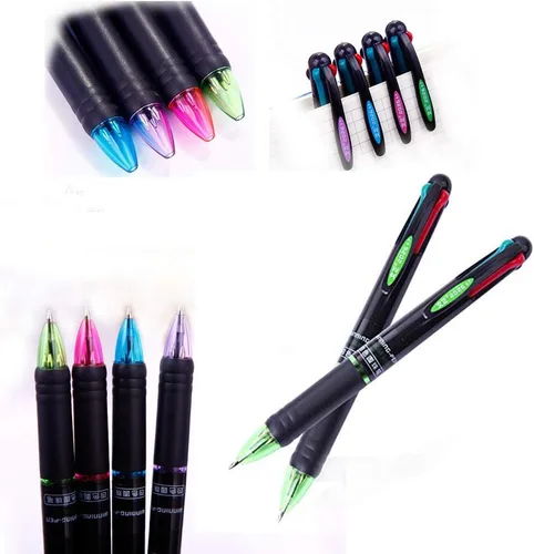Vista 4 de Paquete de 12 bolígrafos retráctiles multicolor de 0.028 in, tinta de 4 colores (negro, azul, rojo, verde) en un bolígrafo para una escritura suave