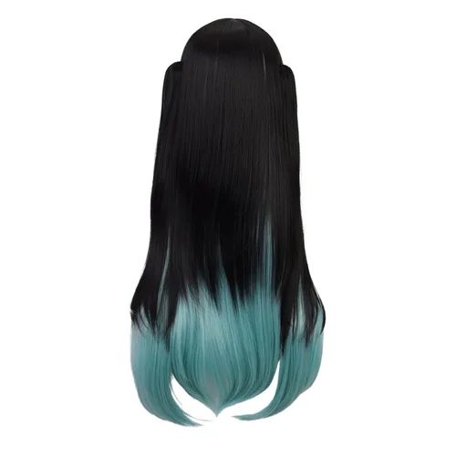 Vista 4 de Tokitou Muichirou - Peluca de cosplay negro degradado azul para hombre, peluca azul degradado para disfraz de Halloween, peluca azul degradado