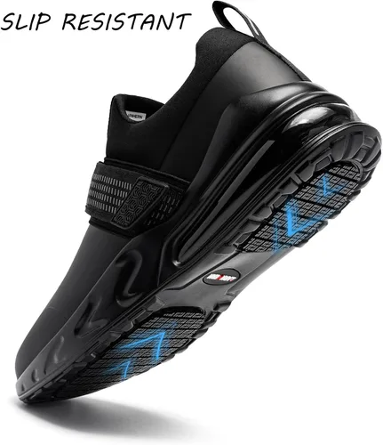 Vista 3 de LARNMERN Zapatos de trabajo antideslizantes para mujer, zapatos de trabajo anchos y cómodos, antideslizantes, para servicio de alimentos, cocina