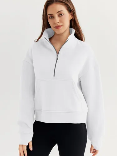 Vista 2 de EFAN Sudaderas cortas para mujer, con media cremallera, forro polar, con cremallera de un cuarto, sudaderas con capucha 2023, ropa de moda de otoño