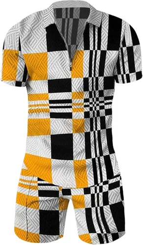 Vista 3 de Conjunto de camisa polo y pantalones cortos para hombre, trajes de verano, elegante, casual, de manga corta, traje de polo para hombre, 2 piezas