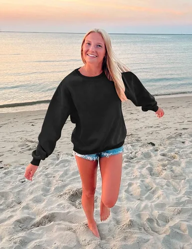 Vista 5 de Kaximil Sudaderas de gran tamaño con cuello redondo y forro polar para mujer