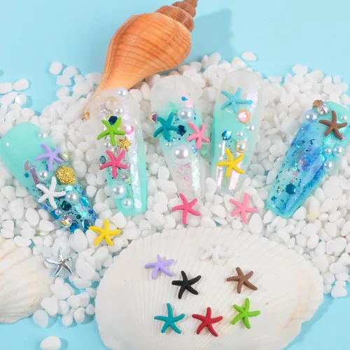 Vista 3 de Abalorios de uñas de estrella de mar de playa de verano, tachuelas de uñas, aleación multicolor, estrellas de mar, calcomanías de metal para arte