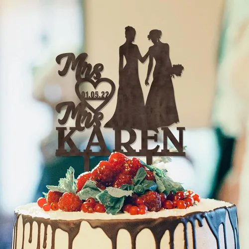 Vista 12 de Decoración para tarta de boda con silueta lesbiana del mismo sexo, decoración para tartas de compromiso para ella y ella, decoración para tartas