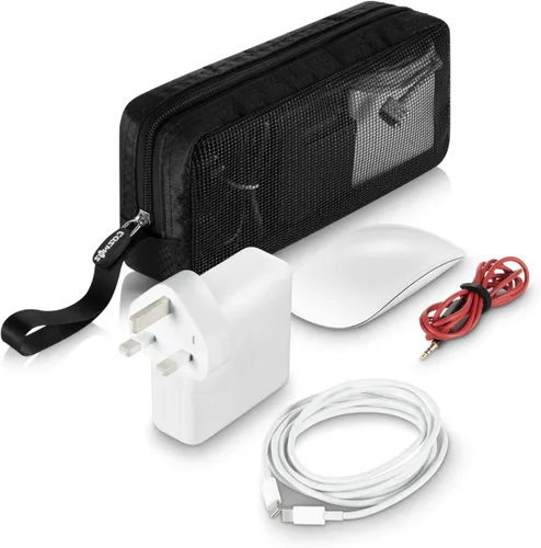 Vista 4 de CM Funda organizadora de cables de viaje, accesorios de computadora portátil, bolsa de malla con cremallera para sostener el mouse de laptop, banco
