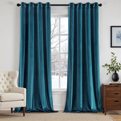 Vista 11 de ANRODUO Cortinas de terciopelo beige de 45 pulgadas de largo, opacas con aislamiento térmico insonorizado, cortinas de privacidad para oscurecer