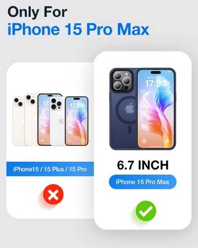 Vista 6 de Facbiny Funda magnética para iPhone 15 Pro Max, compatible con Magsafe [probada contra caídas de grado militar], translúcida mate a prueba